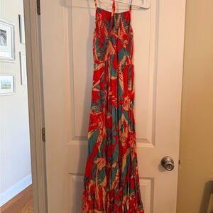 Free People Vibrant Red and Teal Floral Maxi Dress